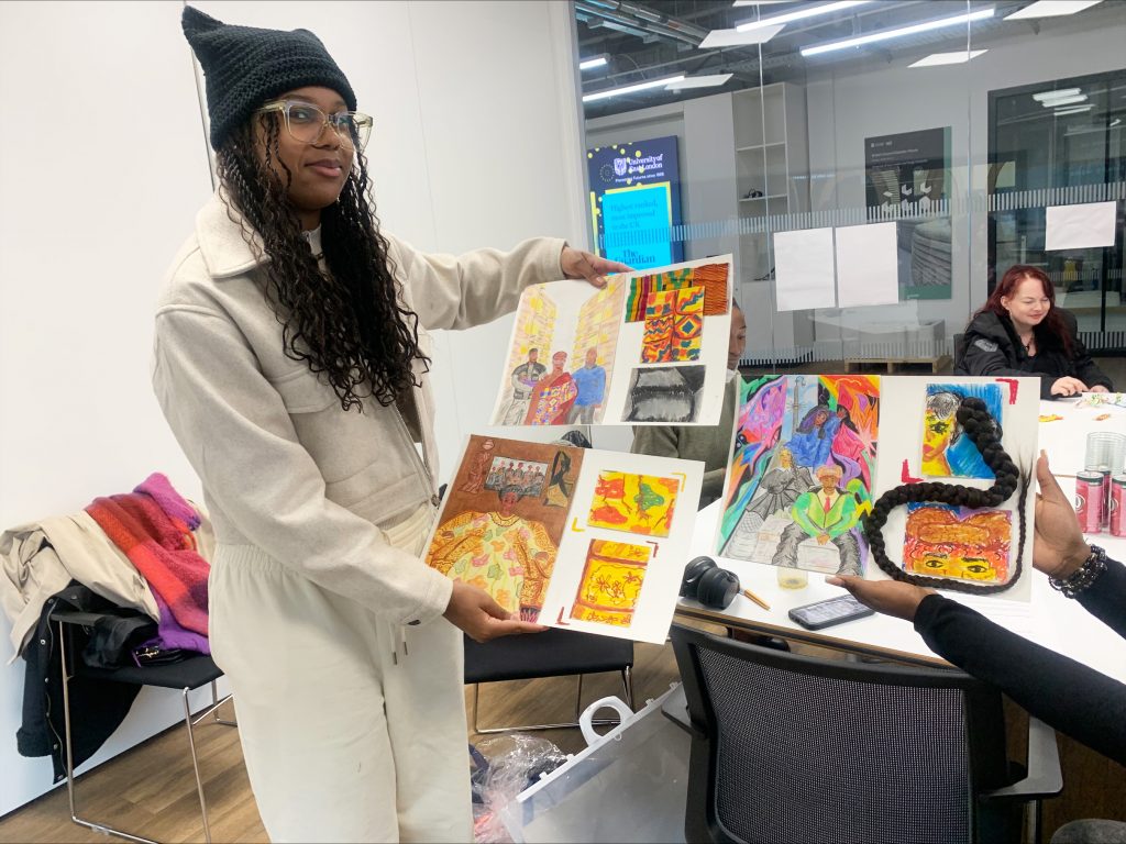 Woman presenting work